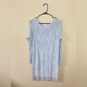 Lilly Pulitzer Size XS Jupiter Dress Lapis Blue Kangaro Pocket Wool Cotton Blend